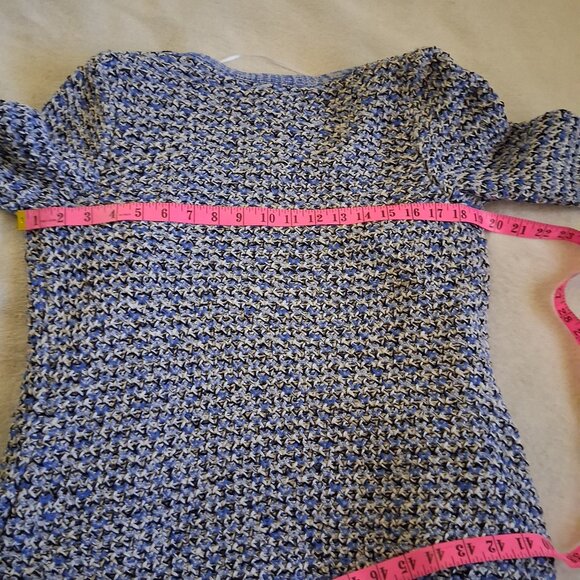 Tommy Hilfiger Women's Size Small Blue White Knit Fringe Open Preppy Cardigan - Picture 10 of 13